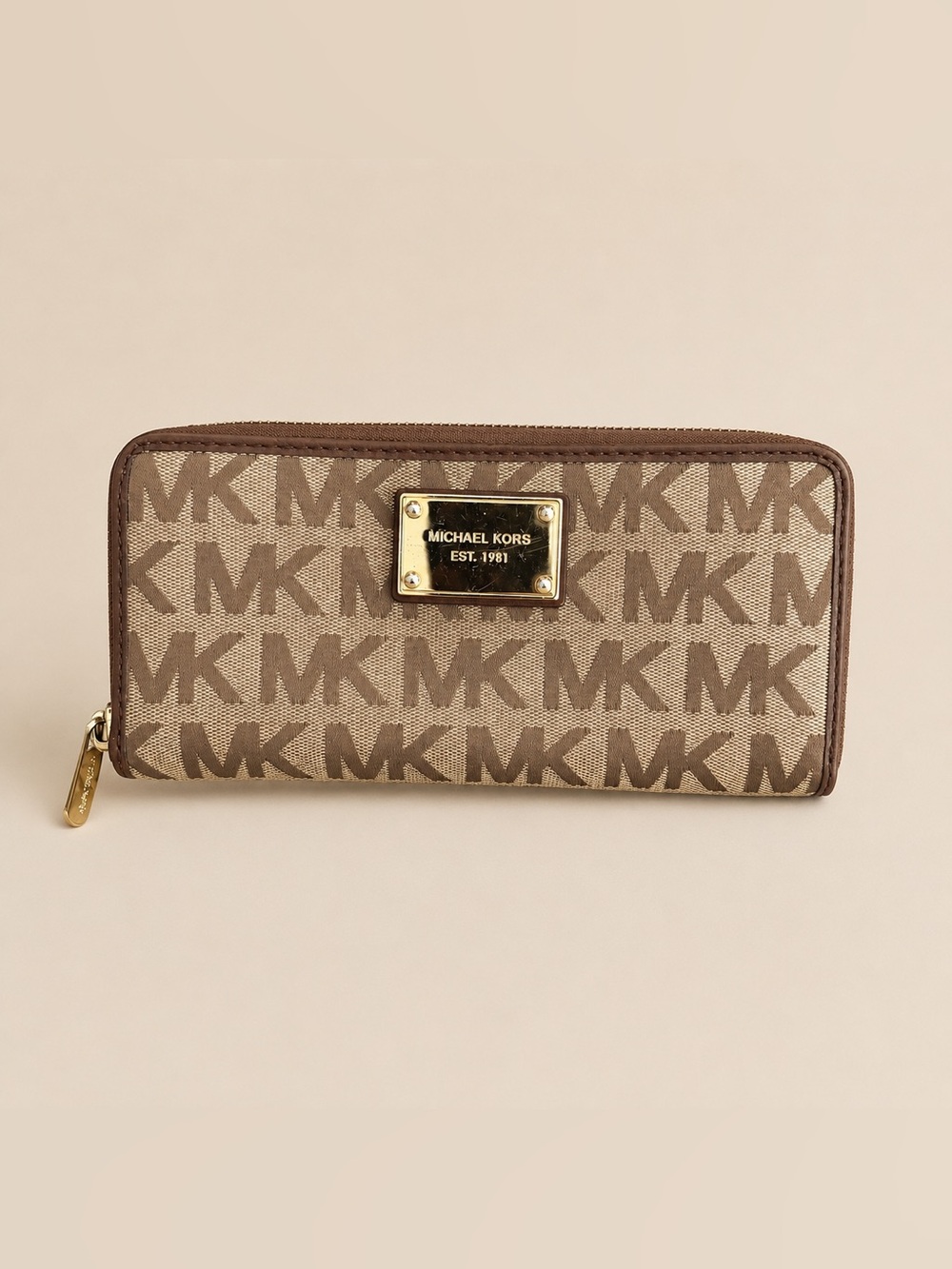 Michael Kors Jet Set Zip Around Wallet Brown Tan MK Logo | iPhone Pro Max Fits